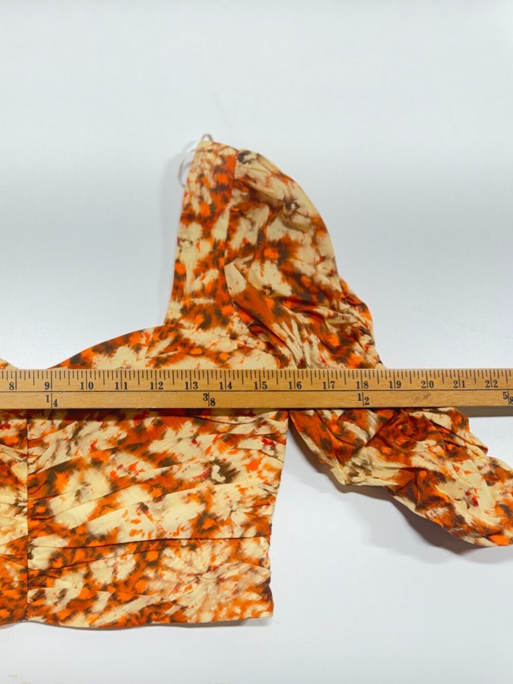 Zara Ruched Floral Crop Top XS Orange Puff Sleeve Cottagecore Boho - Picture 4 of 9